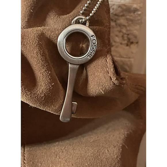 Fossil 1954 Brown Suede Handbag Purse Carrier Women's Bag Authentic Silver Key - Picture 3 of 6